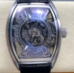 FM Factory Franck Muller Tourbillon Cintree Curvex 44mm Steel Rubber Leather Strap Tourbillon Skeleton Dial