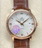 GT Factory Omega De Ville Prestige 424.53.40.20.02.001 39.5mm Rose Gold Leather Strap Gold Roman Number Silver Dial