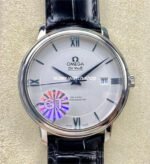 GT Factory Omega De Ville Prestige 424.53.40.20.04.001 39.5mm Steel Leather Strap Blue Roman Number Silver Dial