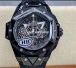 HB Factory Hublot Big Bang Sang Bleu 418.CX.1107.RX.MXM22 45mm Ceramic Black Rubber Strap White Needle Skeletonized Black Dial