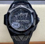 HB Factory Hublot Big Bang Sang Bleu 418.CX.1114.RX.MXM20 45mm Ceramic Black Rubber Strap Grey Needle Skeletonized Black Dial
