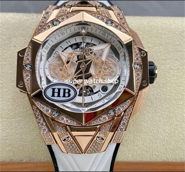 HB-Factory-Hublot-Big-Bang-Sang-Bleu-418.OX_.2001.RX_.1604.MXM20-45mm-Ro-7.jpg HB Factory Hublot Big Bang Sang Bleu 418.OX.2001.RX.1604.MXM20 45mm Rose Gold Diamond White Rubber Strap Skeletonized White Dial - Image 1