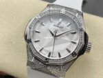 HB Factory Hublot Classic Fusion 550.NS.2200.RW.1804.ORL20 40mm Diamond Steel White Rubber Strap White Dial - Image 3
