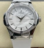 HB Factory Hublot Classic Fusion 550.NS.2200.RW.1804.ORL20 40mm Diamond Steel White Rubber Strap White Dial