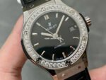 HB Factory Hublot Classic Fusion 565.NX.1470.RX.1204 38mm Diamond Bezel Steel Leather Strap Black Dial - Image 2