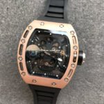 JB Factory Richard Mille Skull 44.3mm Rose Gold&Titanium Black Rubber Strap Skeletonized Black Dial - Image 4