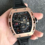 JB Factory Richard Mille Skull 44.3mm Rose Gold&Titanium Black Rubber Strap Skeletonized Black Dial - Image 2
