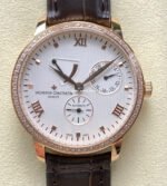 KM Factory Vacheron Constantin Patrimony 47200/000J-9018 Leather Strap Rose Gold Diamond Bezel White Dial