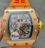 KV Factory Richard Mille RM011-03 44.5mm Rose Gold Orange Rubber Strap Arabic Numerals Skeletonized Dial