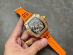 KV Factory Richard Mille RM011-03 44.5mm Rose Gold Orange Rubber Strap Arabic Numerals Skeletonized Dial - Image 4