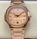 MS Factory Patek Philippe Nautilus 7118/1200R-010 35.2mm Diamond Bezel Full Rose Gold Champagne Dial