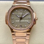 MS Factory Patek Philippe Nautilus 7118/1200R-010 35.2mm Diamond Bezel Full Rose Gold Gold Dial