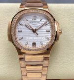 MS Factory Patek Philippe Nautilus 7118/1200R-011 35.2mm Diamond Bezel Full Rose Gold White Dial