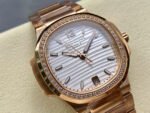 MS Factory Patek Philippe Nautilus 7118/1200R-011 35.2mm Diamond Bezel Full Rose Gold White Dial - Image 2
