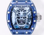 MS Factory Richard Mille RM052 44mm Blue Sapphire Crystal Emulsion Rubber Strap Skeletonized Skull Black Dial