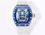 MS Factory Richard Mille RM052 44mm Blue Sapphire Crystal Emulsion Rubber Strap Skeletonized Skull Black Dial - Image 2
