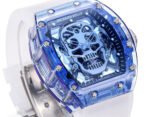 MS Factory Richard Mille RM052 44mm Blue Sapphire Crystal Emulsion Rubber Strap Skeletonized Skull Black Dial - Image 3