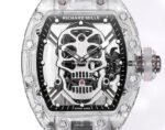 MS Factory Richard Mille RM052 44mm Clear Sapphire Crystal Emulsion Rubber Strap Skeletonized Skull Black Dial