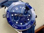 N1 Factory Omega Seamaster Diver 300M Co-Axial Chronometer Chronograph 210.30.44.51.03.001 44mm Steel Blue Rubber Strap Blue Dial - Image 2