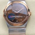 OM+ Factory Omega Constellation Men 123.20.38.21.63.001 38mm Rose Gold Steel Diamond Brown Dial
