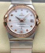 OM+ Factory Omega Constellation Men 123.25.38.21.52.001 38mm Diamond Bezel Rose Gold Steel Diamond Silver Dial