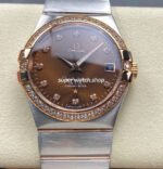 OM+ Factory Omega Constellation Men 123.25.38.21.63.001 38mm Diamond Bezel Rose Gold Steel Diamond Brown Dial