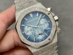 OMF Factory Frosted Audemars Piguet Royal Oak Chronograph 26240BC.GG.1324BC.02 41mm Full Frosted White Gold Blue Dial - Image 2