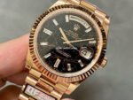 QF Factory Counterweight Rolex Day-Date 228235-0045 40mm Full Rose Gold Baguette Diamond Black Dial - Image 3