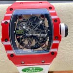 R7 Factory Richard Mille RM35-02 44.5mm Red Carbon Fiber White Rubber Strap Skeletonized Dial