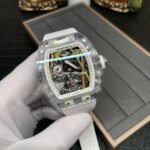 RM Factory Panda Eats Golden Bamboo Richard Mille RM26-01 44mm Transparent Crystal White Rubber Strap Panda Skeletonized White Dial - Image 2