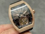 RMS Factory Franck Muller Vanguard Tourbillon V 45 T D NR 44mm Diamond Rose Gold Rubber Strap Black Skeleton Dial - Image 2
