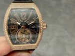 RMS Factory Franck Muller Vanguard Tourbillon V 45 T D NR 44mm Diamond Rose Gold Rubber Strap Black Skeleton Dial