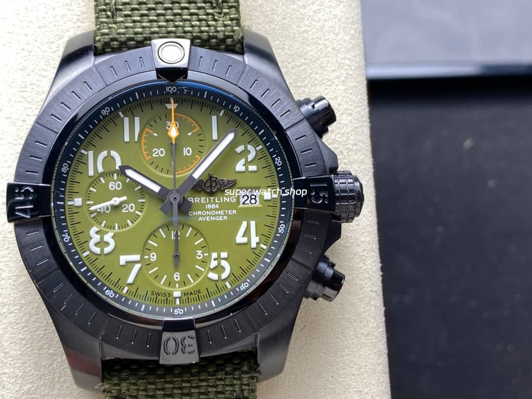 TF-Factory-Breitling-Avenger-Chronograph-V13317101L1X1-45mm-Steel-Green-N-4.jpg TF Factory Breitling Avenger Chronograph V13317101L1X1 45mm Steel Green Nylon Canvas Strap Arabic Numerals Green Dial - Image 1
