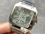 THB Factory Cartier Santos WHSA0028 39.8mm Full Steel Green Roman Numerals Skeleton Dial - Image 3