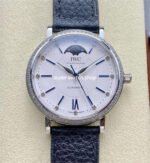 TW Factory IWC Portofino Midsize Automatic Moonphase IW659601 37.1mm Steel Black Leather Strap White Dial