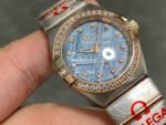 TW Factory Omega Constellation Quartz 131.25.28.60.99.001 27mm Diamond Bezel Half Rose Gold Steel Diamond Blue Dial - Image 2