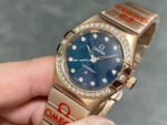 TW Factory Omega Constellation Quartz 131.55.25.60.53.002 27mm Diamond Bezel Full Rose Gold Diamond Gypsophila Blue Dial - Image 3