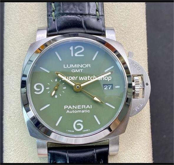 VS-Factory-Panerai-Luminor-GMT-PAM-01056-44mm-Steel-Leather-strap-Green-Dial-5.jpg VS Factory Panerai Luminor GMT PAM 01056 44mm Steel Leather strap Green Dial - Image 1