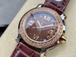 YF Factory Chopard Happy Sport 277473-5008 36mm Diamond Rose Gold Bezel Steel Leather Strap Roman Numerals Brown Dial - Image 3
