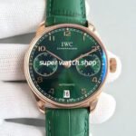 YL Factory IWC Portuguese IW500713 42.3mm Rose Gold Leather Strap Rose Gold Arabic Number Dark Green Dial