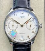 ZF Factory IWC Portuguese Automatic IW500704 42mm Steel Black Leather Strap Arabic Numerals Silver Dial