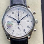 ZF Factory IWC Portuguese Chronograph IW390302 Steel Leather Strap Arabic Numerals Silver Dial