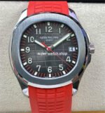 ZF Factory Patek Philippe Aquanaut 5167 40mm Steel Red Rubber Strap Arabic Numerals Black Dial