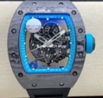 ZF Factory Richard Mille RM 055 42.7mm Carbon Fiber Black Rubber Strap Skeletonized Blue Dial