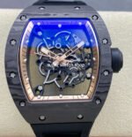ZF Factory Richard Mille RM 055 42.7mm Carbon Fiber Black Rubber Strap Skeletonized Rose Gold Dial