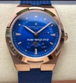 GR Factory Vacheron Constantin Moonphase Retrograde Date Overseas 41mm Rose Gold Blue Rubber Strap Blue Dial